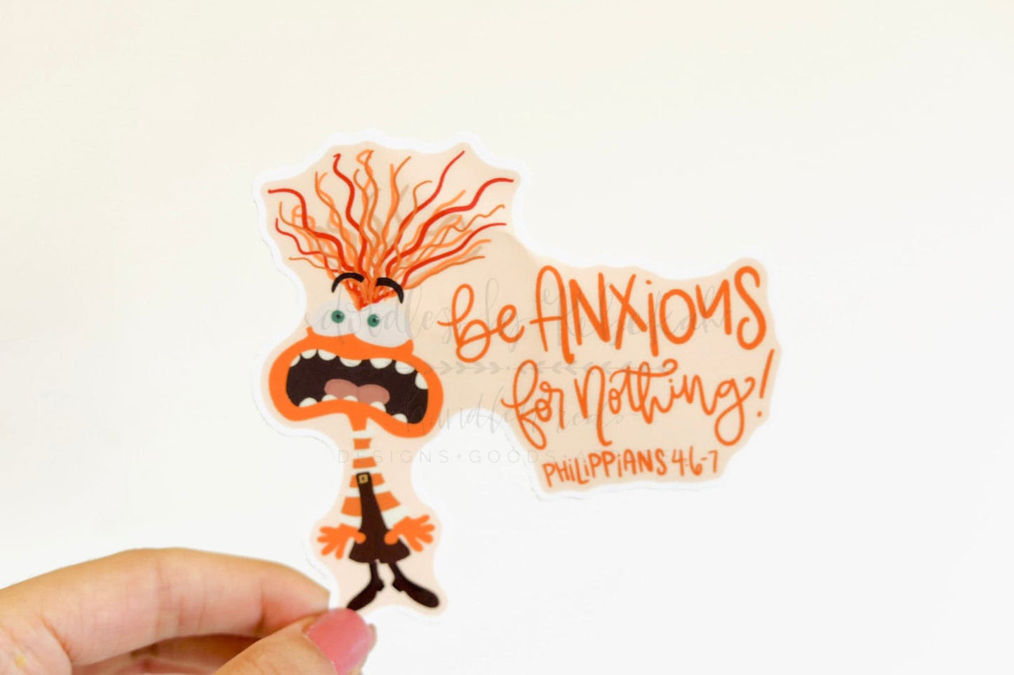 Vinyl sticker of graphic for "be anxious for nothing" with a Bible verse