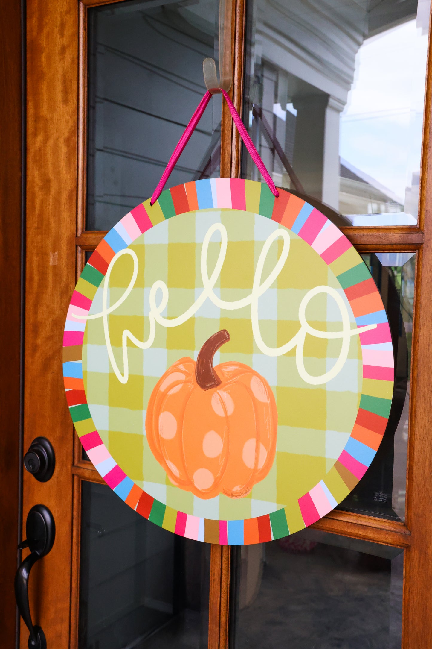 Hello Jewel Tone Pumpkin Doorhanger