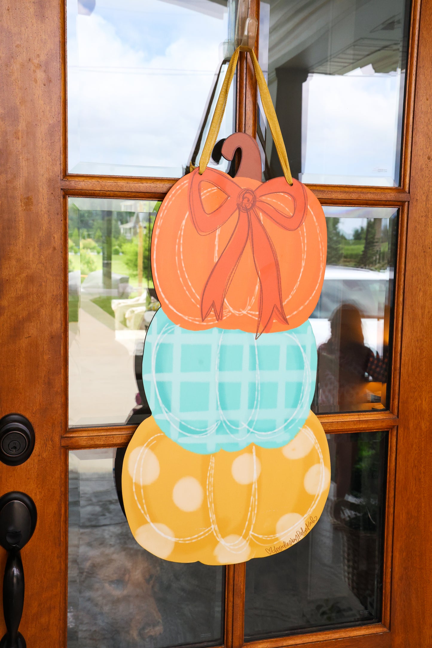 Tri Stack with Bow Pumpkin Doorhanger- 30 INCH!