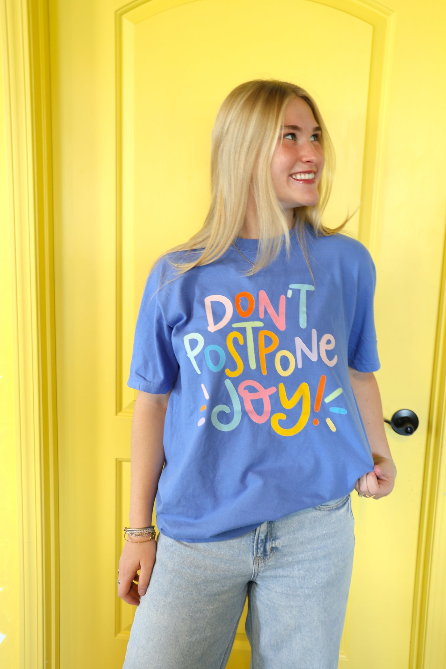 Don't Postpone Joy Tee Flo Blue