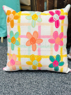 Gingham Floral Square Pillow