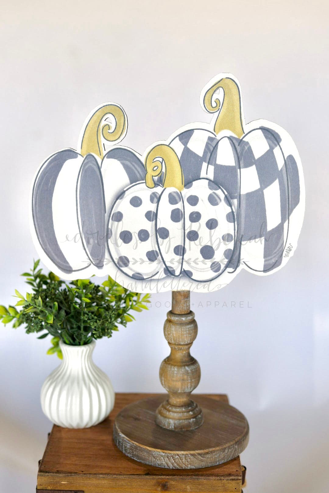 3 Black & White Pumpkins trio Topper/Attachment - Topper