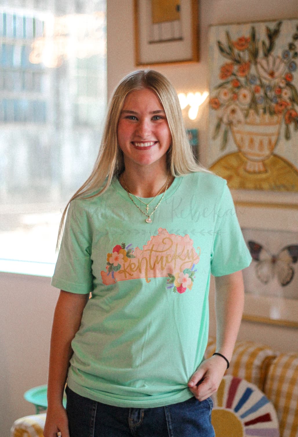 Pink and Mustard Floral Kentucky Tee & Sweatshirt