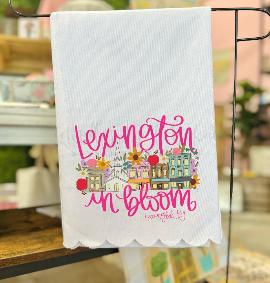 *Your City name* In Bloom Custom Scalloped Tea Towel - Tea Towels