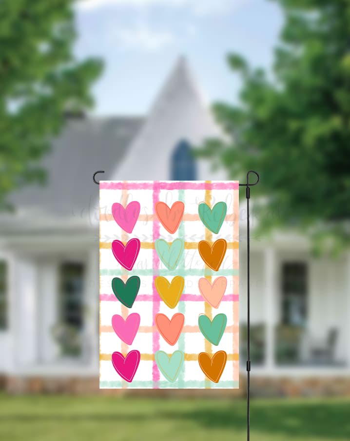 Colorful Hearts on Gingham Garden Flag - Garden Flag