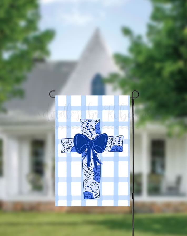 Blue Bow Cross Garden Flag - Garden Flag
