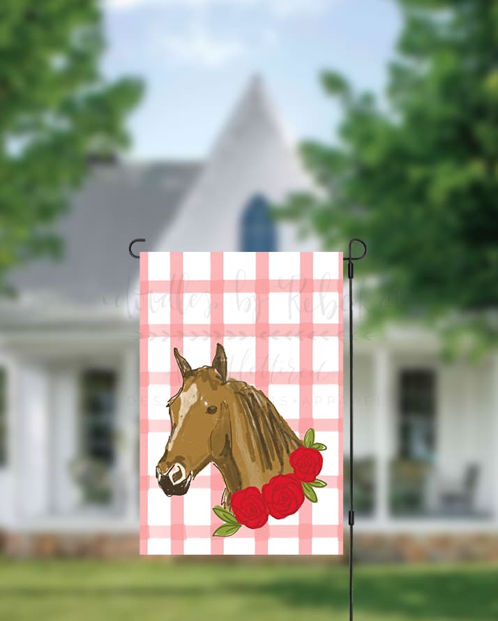 Red horse with Roses Garden Flag - Garden Flag