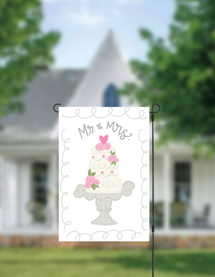 Mr & Mrs Wedding Cake Garden Flag