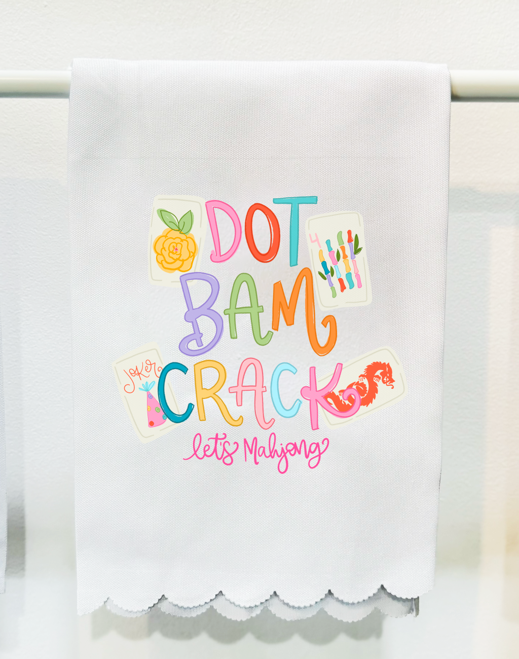 Dot Bam Crack Mahjong Scalloped Tea Towel