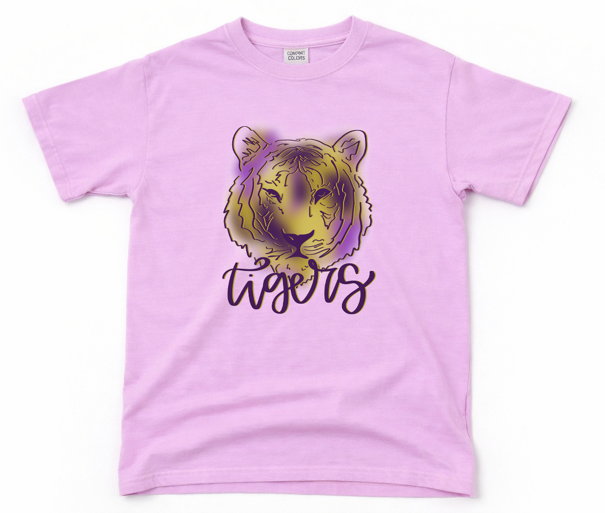Tiger Head Watercolor Neon Violet Tee