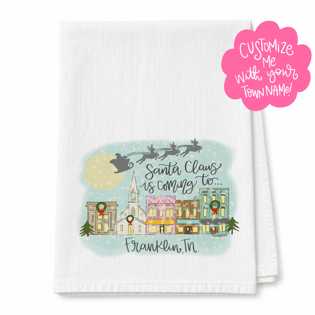 Santa Claus Custom Name Tea Towel