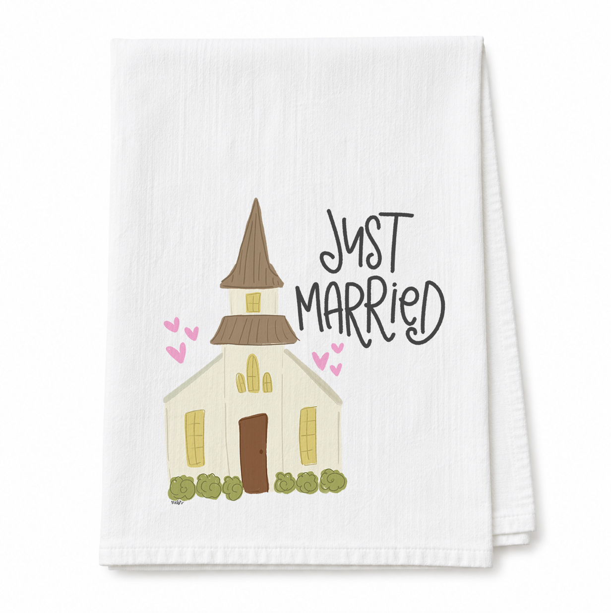 Just Married Church Tea Towel