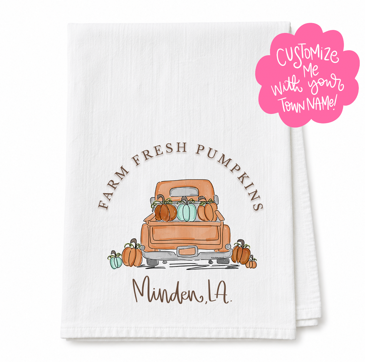 Farm Fresh Pumpkins Custom Town Tea Towel