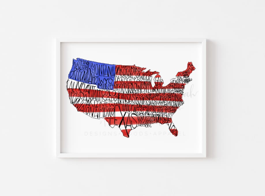 Framed picture of America on a white wall