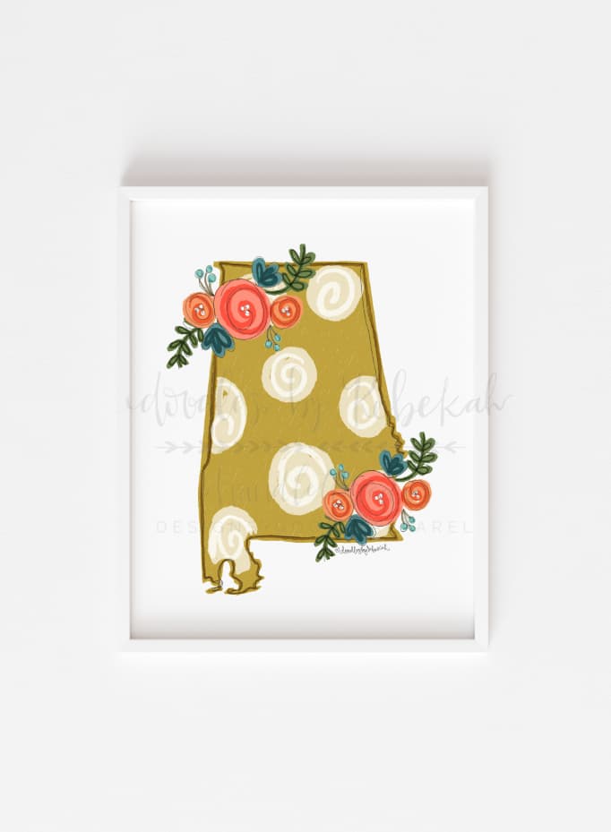 Alabama Floral Dot 8x10 Print on a white background