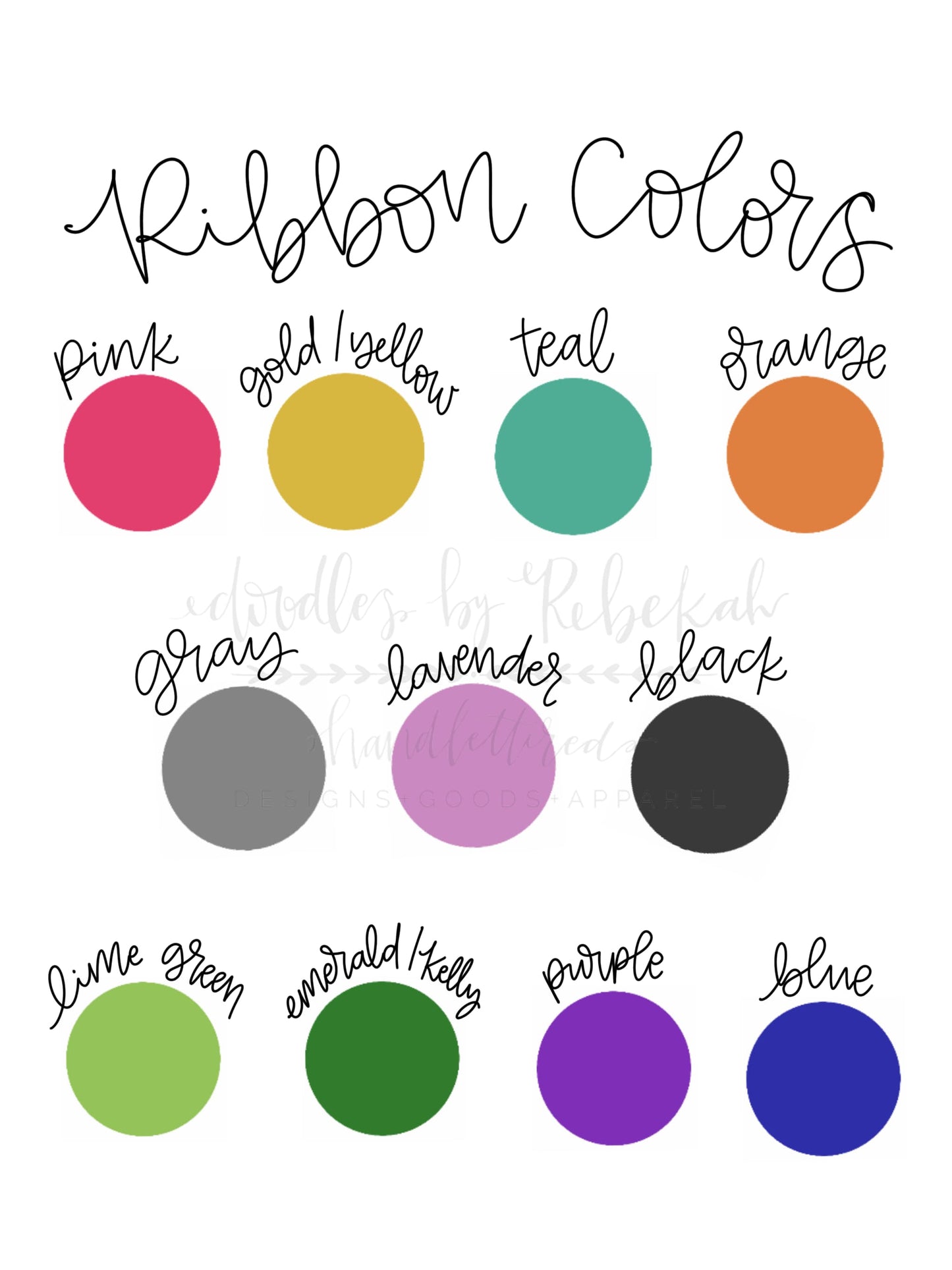 Ribbon Colors color swatch chart