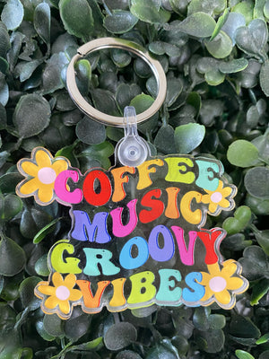 Coffee Music Groovy Vibes Acrylic Keychain