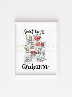 Alabama Map 8x10 Print - Print