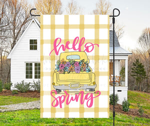Hello Spring Yellow Truck Garden Flag - Garden Flag