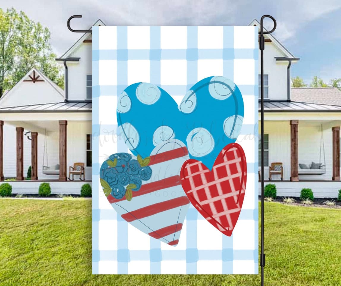 Three Patriotic Hearts Garden Flag - Garden Flag