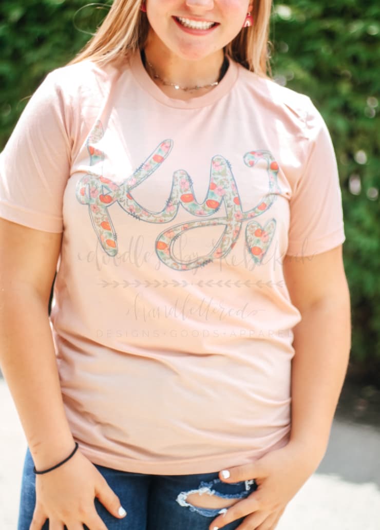 KY Floral Heart Peach Tee - Tees