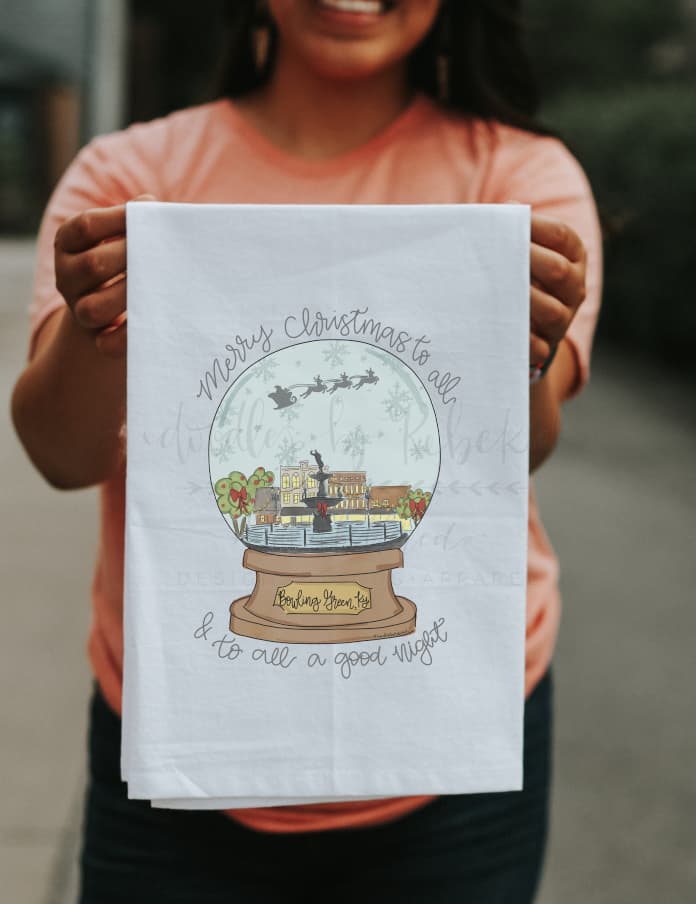 Bowling Green KY Snow Globe Tea Towel - Tea Towels