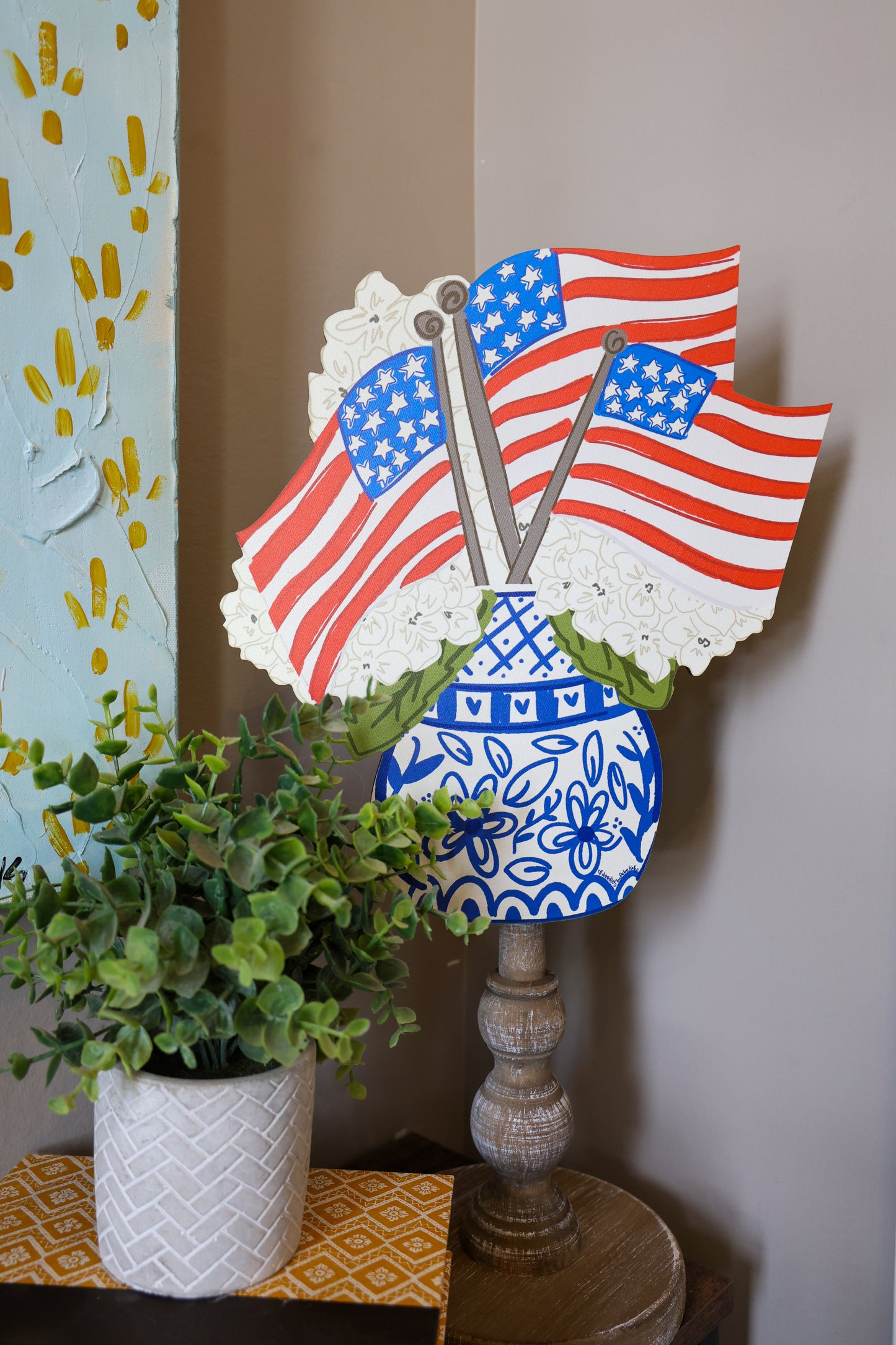 4th of July Flags Hydrangea Topper/Attachment - Topper