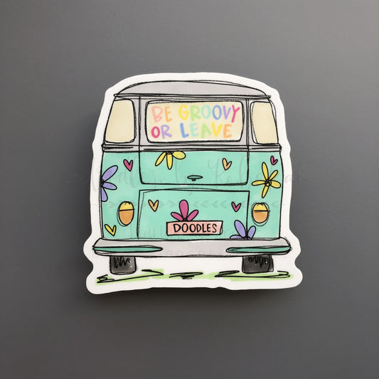 vinyl sticker of a retro van with flowers 
