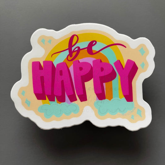 Vinyl sticker with Be Happy graphic