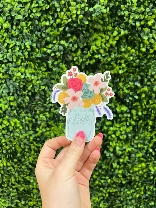 Floral Mason Jar Sticker - Sticker