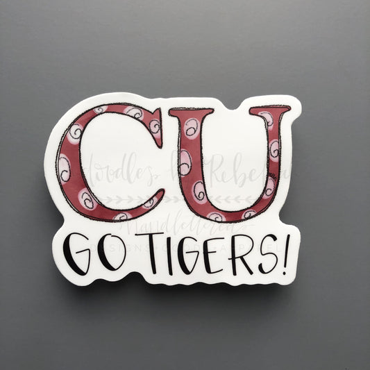 A white sticker in Rebekah's hand drawn style that reads "CU Go Tigers!"