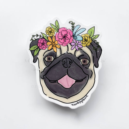 Pug Flower Crown Sticker - Sticker