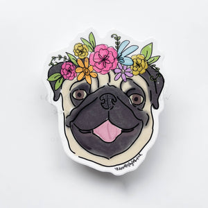 Pug Flower Crown Sticker