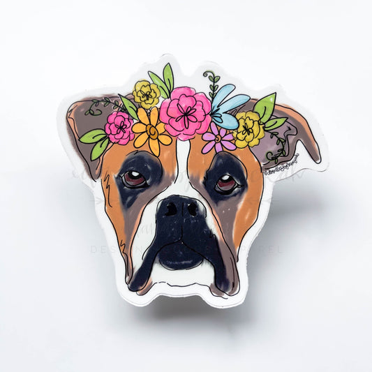 Boxer Flower Crown Sticker - Sticker