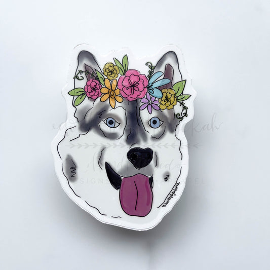 Husky Flower Crown Sticker - Sticker