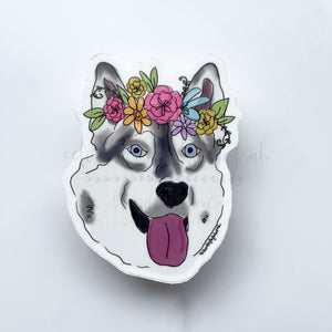 Husky Flower Crown Sticker