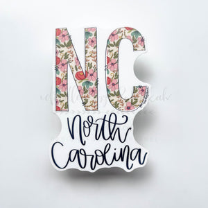 NC North Carolina Floral Sticker - Sticker