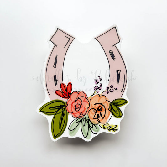 Pink Floral Horseshoe Sticker - Sticker