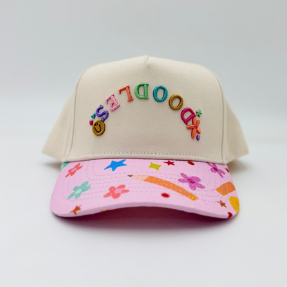 Doodles Upside Down Embroidered Hat With Decorative Bill on a white background