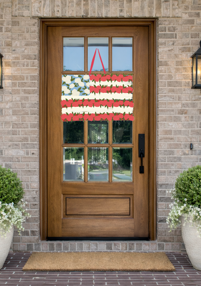 Floral American Flag Door Hanger
