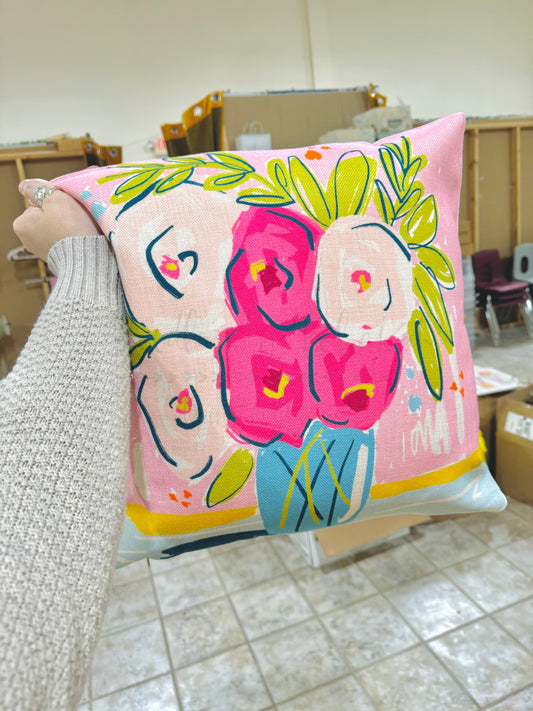 Pink & Poised Floral Square Pillow - Pillow