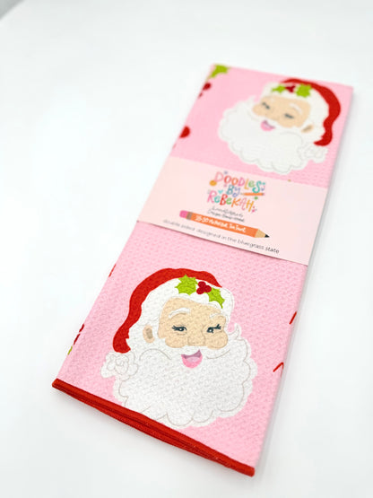 Naughty or Nice Santa- Microfiber Waffle Weave Tea Towel