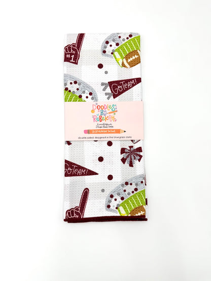 Maroon & Gray Football Game Day- Microfiber Waffle Weave Tea Towel