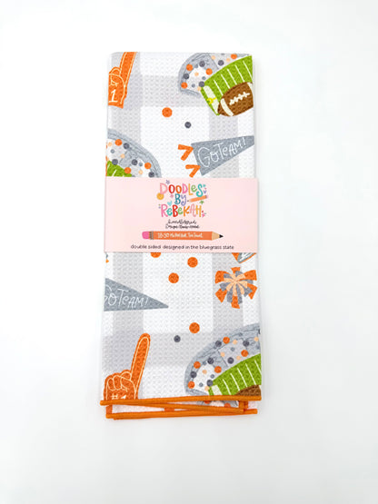 Orange & White Football Game Day- Microfiber Waffle Weave Tea Towel