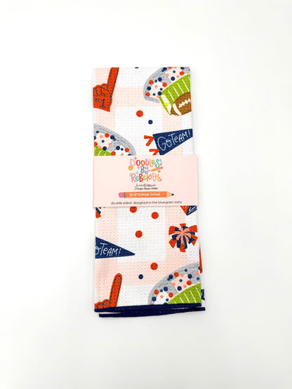 Orange & Navy Football Game Day- Microfiber Waffle Weave Tea Towel