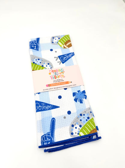 Blue & White Football Game Day- Microfiber Waffle Weave Tea Towel