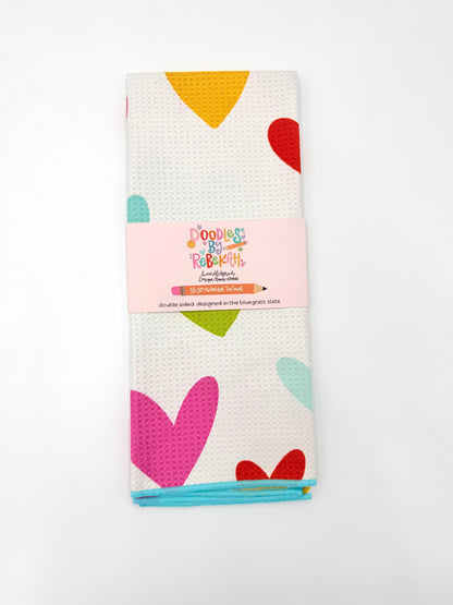 Colorful Hearts- Microfiber Waffle Weave Tea Towel