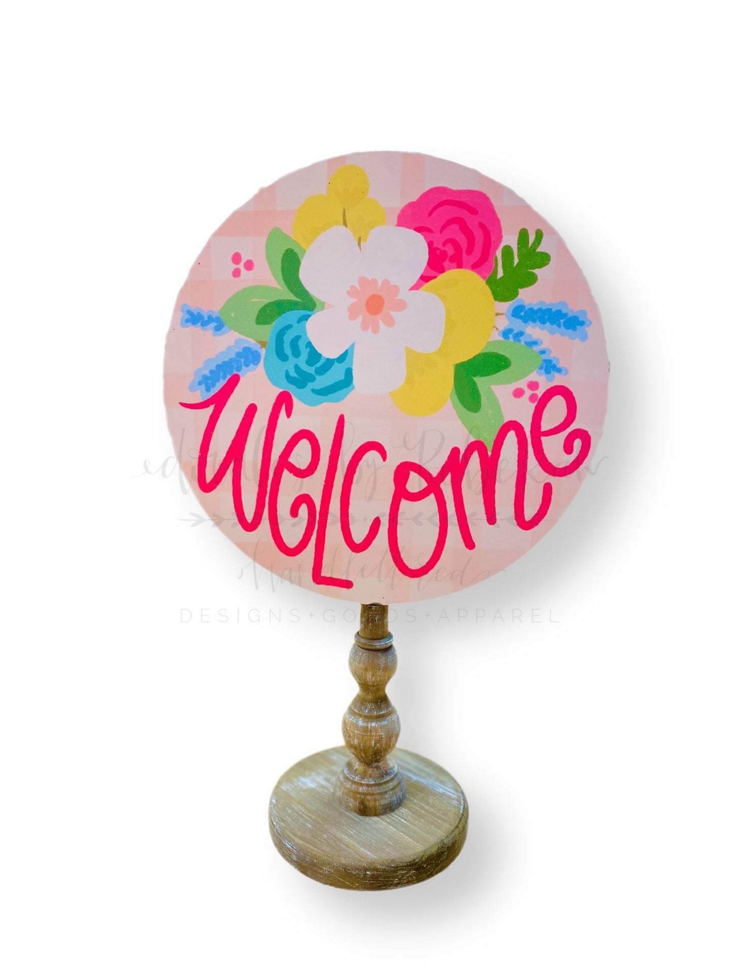 Welcome Pink Plaid Topper/Attachment - Door Hanger