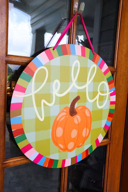 Hello Jewel Tone Pumpkin Doorhanger