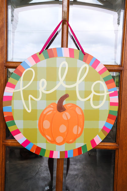 Hello Jewel Tone Pumpkin Doorhanger